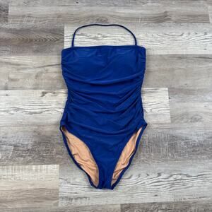 J.Crew Blue Ruched One Piece Swimsuit Strapless Classic Swim Size 10